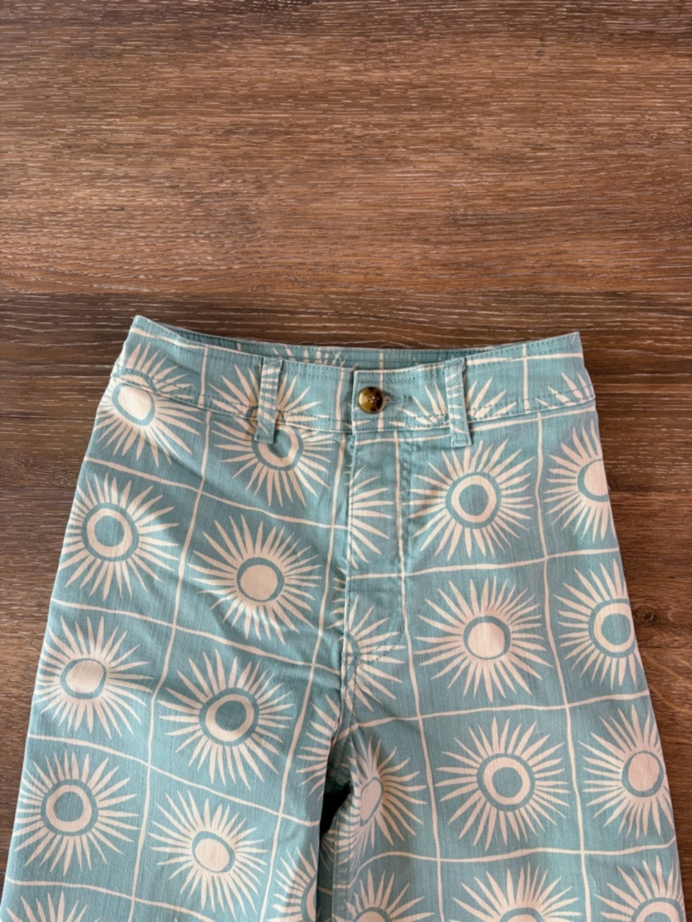 NWOT  Billabong Free fall Print Wide Leg Twill Pants in misty blue size 26 - Picture 4 of 11